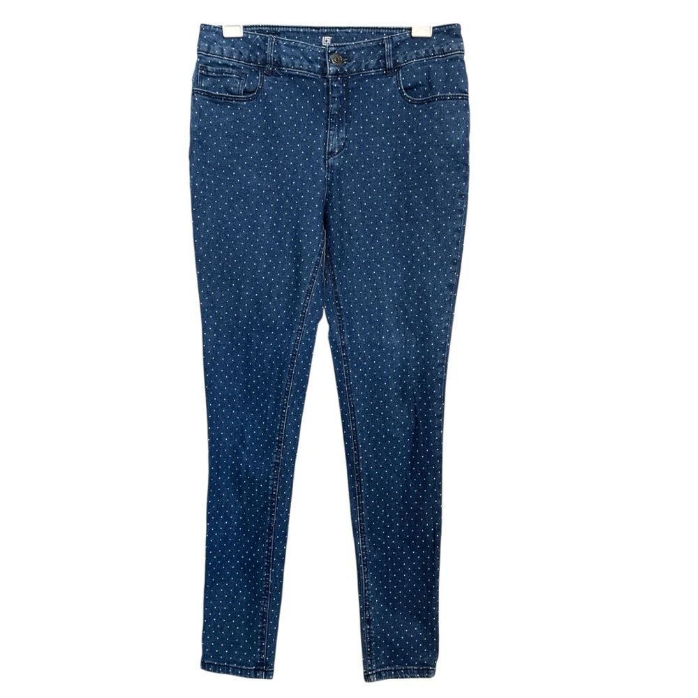 Liz Claiborne polka dot skinny blue jeans mid-rise preppy stretch denim size 6